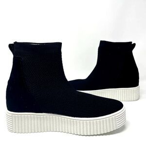 NWB Steven New York Carana Wedge Sneakers 5 Black Knit High Top Pull On Platform